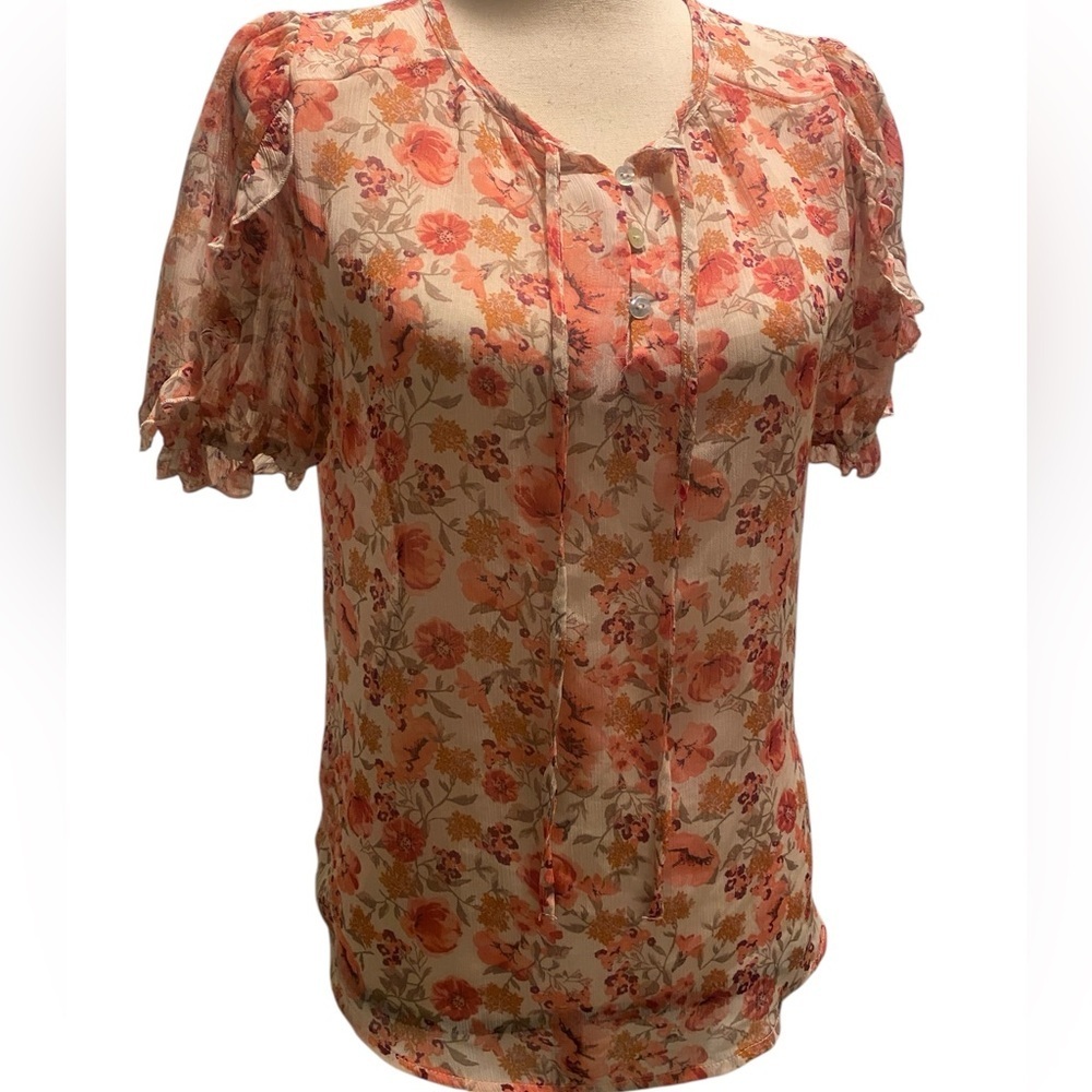 Rails Women’s Floral Sheer Short Sleeve Blouse New Size S/M